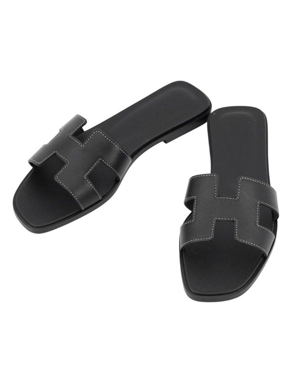 Hermes Sandals Oran Box Calf Shoes Black 36.5